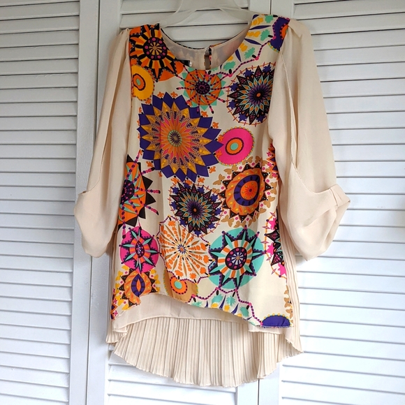 Tops | Pleated Colorful Geometric Dressy Tunic Top | Poshmark